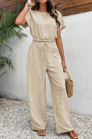 Round Neck Short Sleeve Top and Pants Set